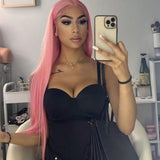Wavymy 13x4 Lace Front Pink Color Virgin Human Hair Straight Wig Long Hairstyles