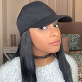 Wavymy Straight Baseball Cap Wigs With Hair Attached Hat Wigs With Human Hair