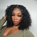 Wavymy Kinky Curly 13x4 Lace Front Short Bob Human Hair Wigs 14 Inch 180% Density