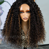 Wavymy Upgrade 3 In 1 Half Wigs Highlight Water Wave No Lace No Glue Human Hair 180% Density