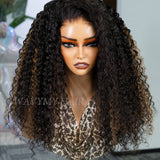 Wavymy Upgrade 3 In 1 Half Wigs Highlight Water Wave No Lace No Glue Human Hair 180% Density