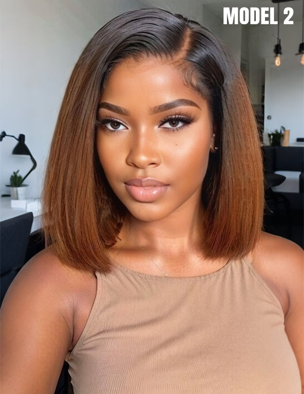 Wavymy Side Part Colored Bob Wigs 7x5 Lace Closure Wig Wear & Go Glueless Wigs Dome Cap 250% Density