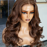 Wavymy Chestnut Brown Layered Cut Loose Wave Wear Go Glueless Wigs 6x4 Lace Closure Wigs 180% Density