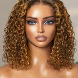 Wavymy Pre-cut Lace Wear Go Ombre Blonde Highlight Deep Curly 4x6 Lace Wigs Dome Cap Glueless with Natural Hairline Wig