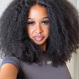 Wavymy Upgrade Afro Curly Glueless V Part Wig Human Hair Wear Go No Leave Out V Part Wig For Women 180% Density