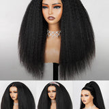 Wavymy Upgrade Half Wig Kinky Straight Wig Human Hair No Glue No Lace Wig For Women 180% Density