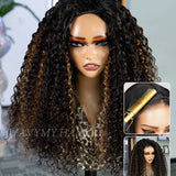 Wavymy Upgrade 3 In 1 Half Wigs Highlight Water Wave No Lace No Glue Human Hair 180% Density