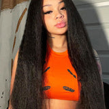 Wavymy Upgrade Half Wig Kinky Straight Wig Human Hair No Glue No Lace Wig For Women 180% Density