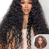 Buy 1 Get 1 | M-Cap 9x6 Lace Water Wave Wear Go Pre-bleached Wig & Kinky Curly 13x4x1 Lace T-Part Honey Blonde Highlight Wigs 180% Density