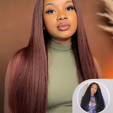 Buy 1 Get 1 | Wear Go 4x6 Reddish Brown Color Straight Wig & Deep Wave 13x4x1 Lace T-Part Wigs 180% Density