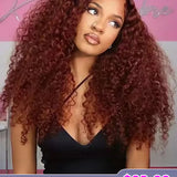 $100 Off Code: W100 | Wavymy Reddish Brown Wear & Go Kinky Curly 4x6 Lace Closure Wigs 180% Density