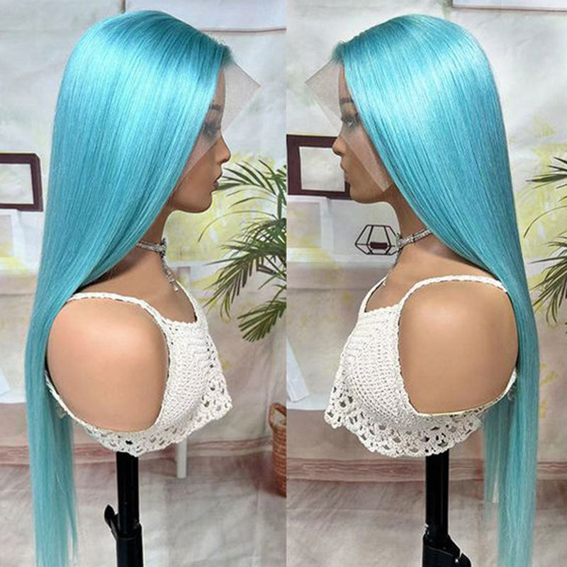 Wavymy 13x4 Lace Front light blue Color Virgin Human Hair Straight Wig Long Hairstyles