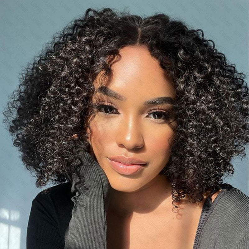 Wavymy Kinky Curly 13x4 Lace Front Short Bob Human Hair Wigs 14 Inch 180% Density