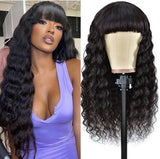 Wavymy Human Hair Wigs With Bangs Machine Made Wig Loose Deep Wave Human Hair 180% Wigs