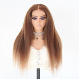Wavymy Wear Go Highlight Brown Color Glueless Wig 4x6 Lace Closure Kinky Straight Wig 180% Density