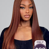 Wavymy Reddish Brown Color Wear Go Glueless Wig 4x6 Lace Dome Cap Straight Wigs 180% Density