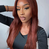 Wavymy Reddish Brown 13x4 Lace Frontal Straight Transparent Lace Wigs Real Ear To Ear Lace Pre Plucked Human Hair Wigs  Perfect Color For Women 180% Density