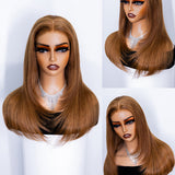 Wavymy Layered Cut Chestnut Brown Straight Wear Go 7x5 Lace Wig 18 Inches & Straight 4x4 Lace Wear Go Wig 10 Inches 180% Density Human Hair