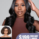 $199 For Any 2 | Body Wave HD Lace Wear Go Glueless 4x6 Lace Wig 180% Density + Wear Go Glueless Honey Blonde Highlight Kinky Curly 4x6 Wig 200% Density