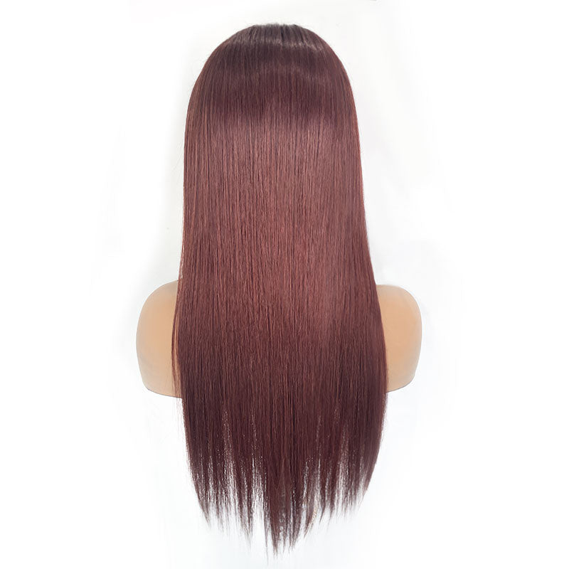 Wavymy Wear Go Reddish Brown Color Glueless Wig Dome Cap Straight Wigs 180% Density