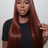 Wavymy Reddish Brown 13x4 Lace Frontal Straight Transparent Lace Wigs Real Ear To Ear Lace Pre Plucked Human Hair Wigs  Perfect Color For Women 180% Density