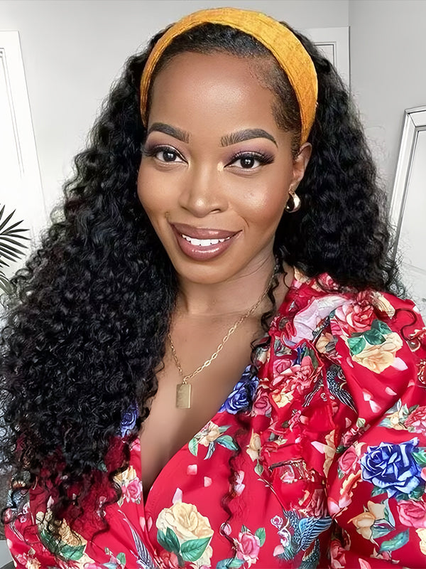 Wavymy 24 Inch Wig Deep Wave Headband Wig 100% Virgin Human Hair