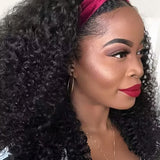 Wavymy Kinky Curly Scarf Wigs 100% Virgin Human Hair Headband Wig No Glue & No Sew Natural Color