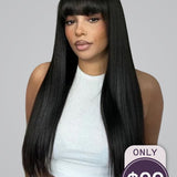 Wavymy Straight Wigs With Bangs Human Hair Glueless Machine Made 180% Density