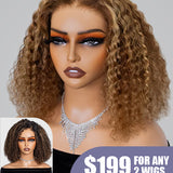 $199 For Any 2 | Honey Blonde Highlight Wear Go Water Wave 4x6 Wig + Honey Blonde Highlight Kinky Curly 4x6 Pre-bleached Wig