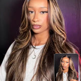 Wavymy Layered Cut Balayage Highlight Wear Go Glueless Lace Pre-Bleached Straight Wigs Pre-pluck 180% Density Human Hair Wigs