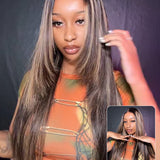 Wavymy Layered Cut Balayage Highlight Wear Go Glueless Lace Pre-Bleached Straight Wigs Pre-pluck 180% Density Human Hair Wigs