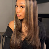 Wavymy Layered Cut Balayage Highlight Wear Go Glueless Lace Pre-Bleached Straight Wigs Pre-pluck 180% Density Human Hair Wigs