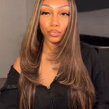 Wavymy Layered Cut Balayage Highlight Wear Go Glueless Lace Pre-Bleached Straight Wigs Pre-pluck 180% Density Human Hair Wigs