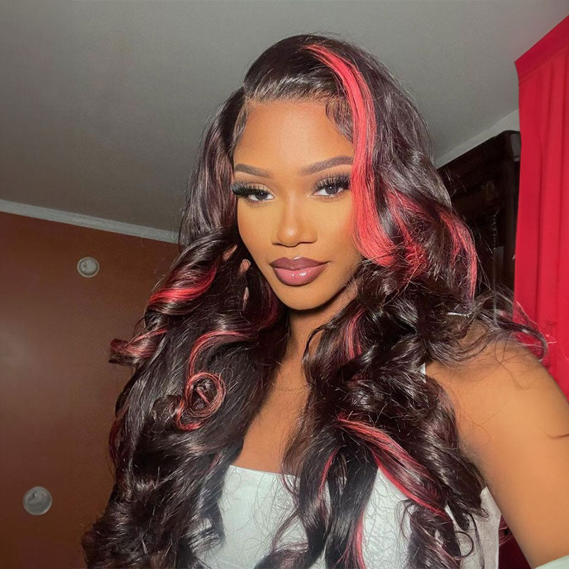 Wavymy Red Wigs Wear Go Glueless Highlight Black to Red Ombre Wig 4*6 Lace Closure Body Wave Customized Color Wig