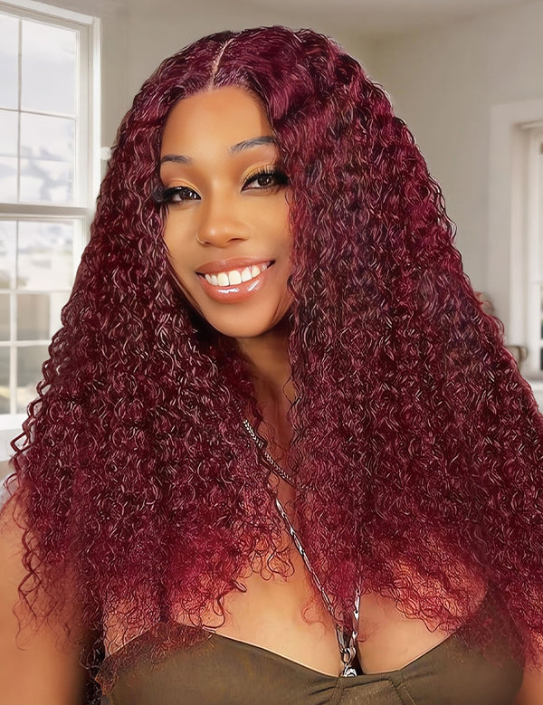Wavymy Burgundy 99J Colored Wear Go Wigs Glueless 7x5 Lace Closure Wig 180% Density