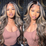 Wavymy Highlight Balayage Color Wig 13x4 Body Wave Lace Front Wigs Blonde Brown Piano Color Pre Plucked Lace Wigs