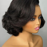 Wavymy Brown Blowout Layered Wave Bob Wigs M-Cap 9x6 Pre-Cut Lace Wear Go Glueless Wigs 180% Density