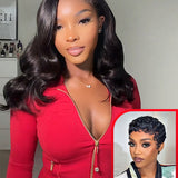 Buy 1 Get 1 | C-Part Body Wave Wear Go Glueless 7x5 Lace Wig & Curly Pixie Wig Pre-styled  Machine Made Wig