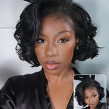 Wavymy Brown Blowout Layered Wave Bob Wigs M-Cap 9x6 Pre-Cut Lace Wear Go Glueless Wigs 180% Density