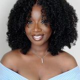 Wavymy Upgrade Afro Curly Glueless V Part Wig Human Hair Wear Go No Leave Out V Part Wig For Women 180% Density