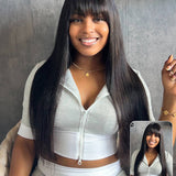 Wavymy Glueless Straight Wig With Bangs Human Hair Machine Made 180% Density