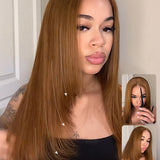Wavymy Layered Cut Chestnut Brown Wear Go Wigs 180% Density Straight 6x4 Lace Closure Wigs 100% Human Hair