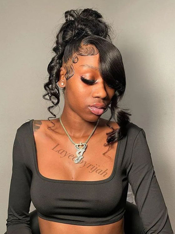 360 glueless wig side bang high ponytail 