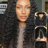 Wavymy Deep Wave V Part Wigs Natural Black Color Beginner Friendly Human Hair Thin Part Wig 180% Density