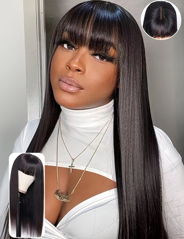 180% density straight wig with bangs 