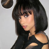 Wavymy Wear Go Realistic Scalp Glueless Minimalist Lace  Straight Wig  With Air Bangs 100% Human Hair