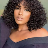 Wavymy Jerry Curly Human Hair Wigs With Bangs Full Machine Made Wig Virgin Hair Wigs