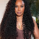 Wavymy Upgrade Kinky Curly V Part Wig No Glue No Sew No Gel No Leave Out Needed Human Hair 180 Density Thin Part Wig