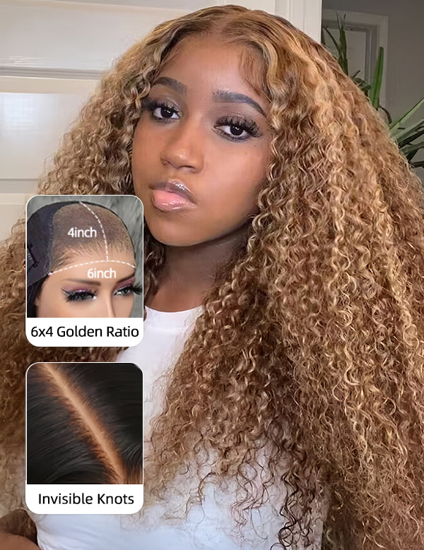 Flash Sale Wavymy Pre-cut Lace Wear Go 4/27 Honey Blonde Highlight Color Glueless Wig 4*6 Lace Closure Preplucked with Natural Hairline Wig