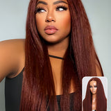 Wavymy Wear & Go Reddish Brown Kinky Straight 9x6 Pre Everything Glueless Lace Wigs Human Hair Customized Colors Wigs